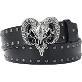 MILAKOO Skull Head Leather Buckle Belt Gothic Punk Waist Band Skeleton Metal Buckle for Jeans Pants Biker Belts Outfits