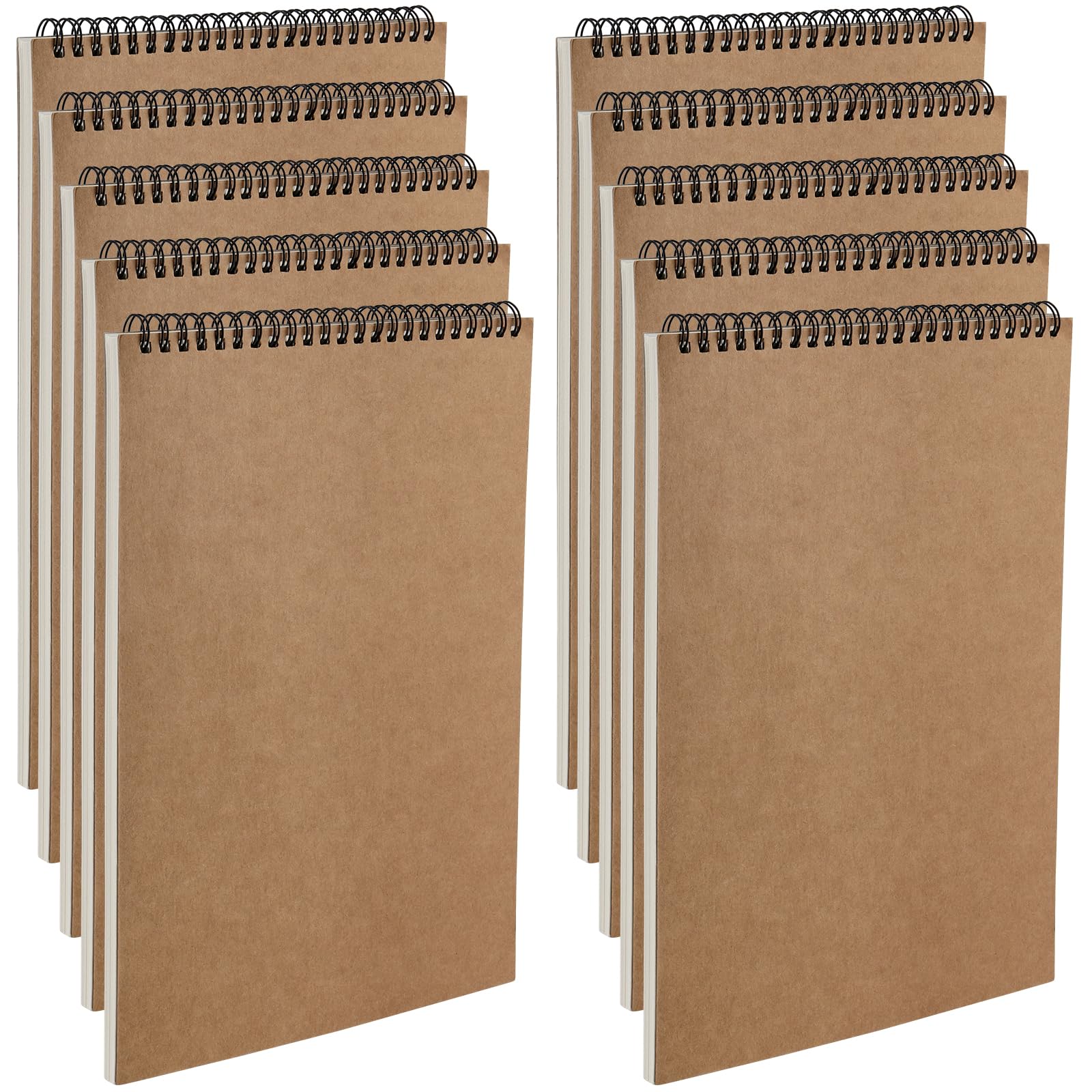 MANCHAP 10 Pack 30 Sheets/60 Pages A4 Spiral Bound Sketchbook, 160gsm Spiral Sketch Drawing Pad, Kraft Cover Art Landscape Sketchbook for Painting, Drawing