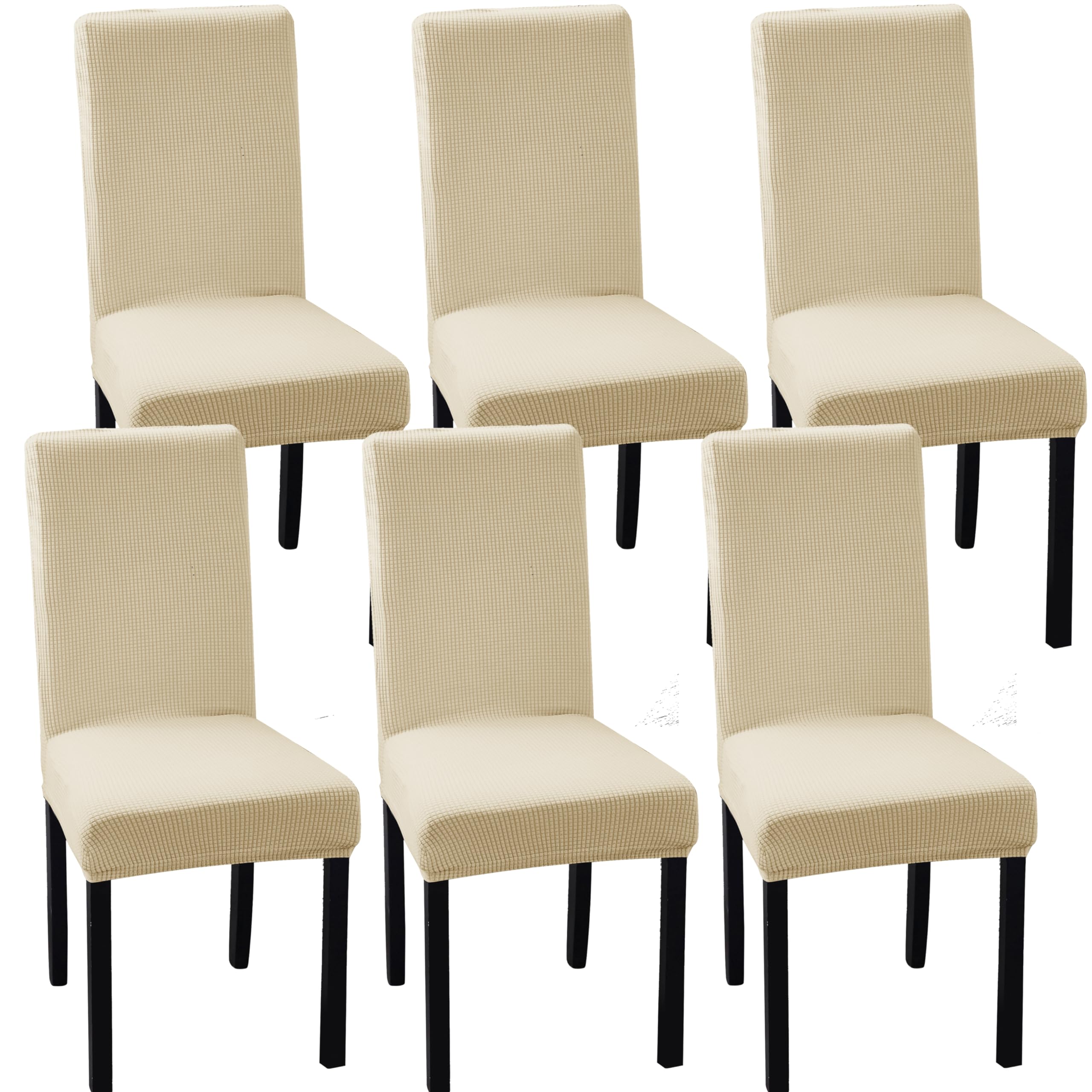 Ocves Chair Covers for Dining Room Set of 4 or 6, Stretch Dining Chair Slipcover Covers, Removable Washable Chair Covers, Chair Protector for Banquet, Kitchen, Party and home (Ivory, Pack of 6)