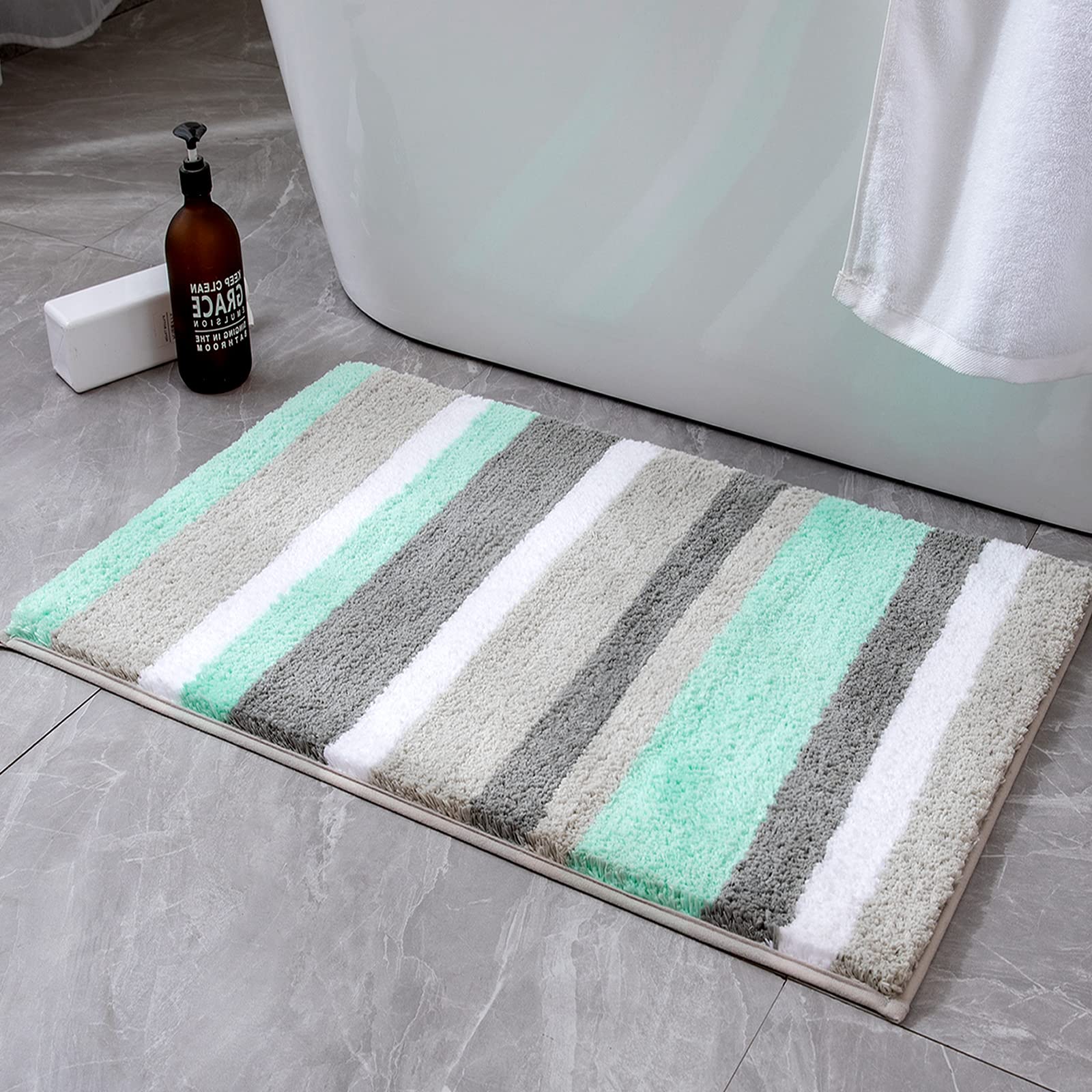 MIULEE Bath Mats Extra Soft Non Slip Absorbent Shower Mat Bathroom Rug Door Mat Inside Kitchen Rugs Carpet Washable for Bedroom Kitchen Entrance 60x90cm Green and Grey — image 1