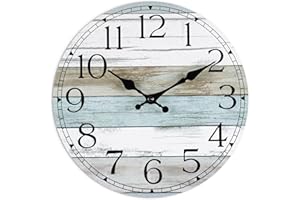 HYLANDA Wall Clock, Silent Non Ticking Wall Clocks Battery Operated, Rustic Country Wooden Clocks Decorative for Kitchen, Bathroom, Bedroom, Living Room, (10 Inch)