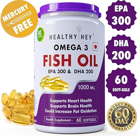 Healthyhey Nutrition Fish Oil - Omega 3 Mercury Free (1000 Mg) Burpless - 60 Softgel