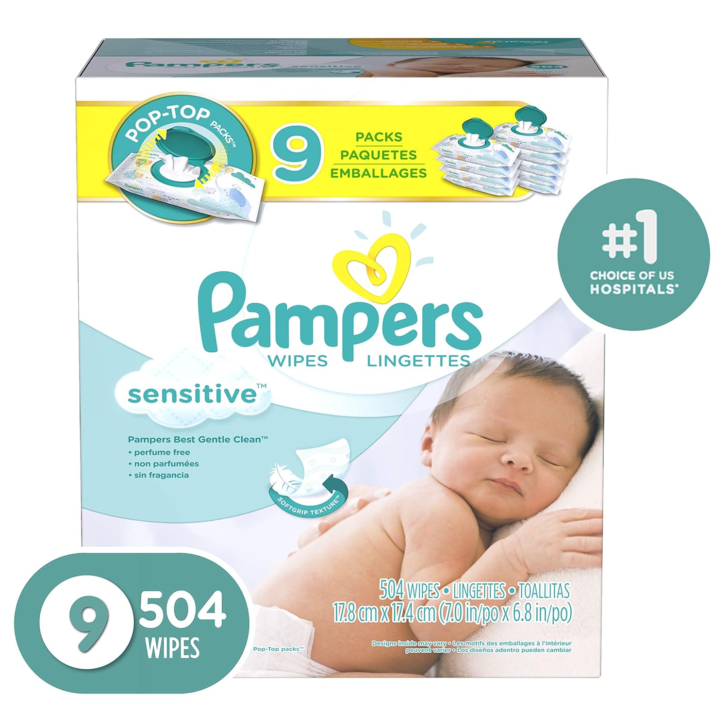 Pampers Sensitive WaterBased Baby Diaper Wipes, 9X PopTop 37000941743