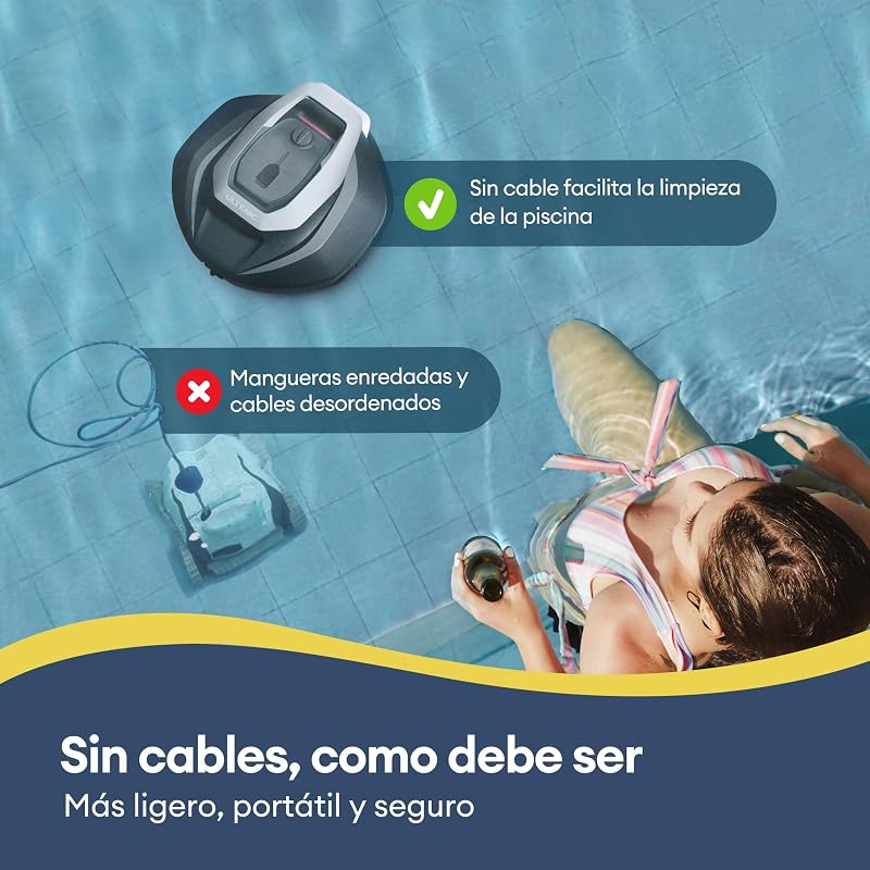 Robot Limpiafondos Piscina, 90Min, 80m², Recogida sin Poste, Estacionamiento Automático, Aspirador Piscina Fondos sin Cable con 2 Motores, 5200mAh, para Piscina Elevada y Enterrada