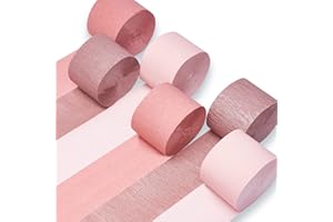 PartyWoo Rose Gold Crepe Paper Streamers 6pcs 492ft Pack of Metallic Rose Gold Baby Pink Crepe Paper Streamers for Birthday B