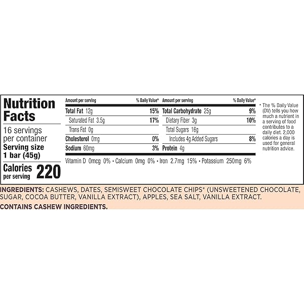 LARABAR CHOCOLATE CHIP COOKIE DOUGH, GLUTEN FREE FRUIT & NUT BAR, 16 CT
