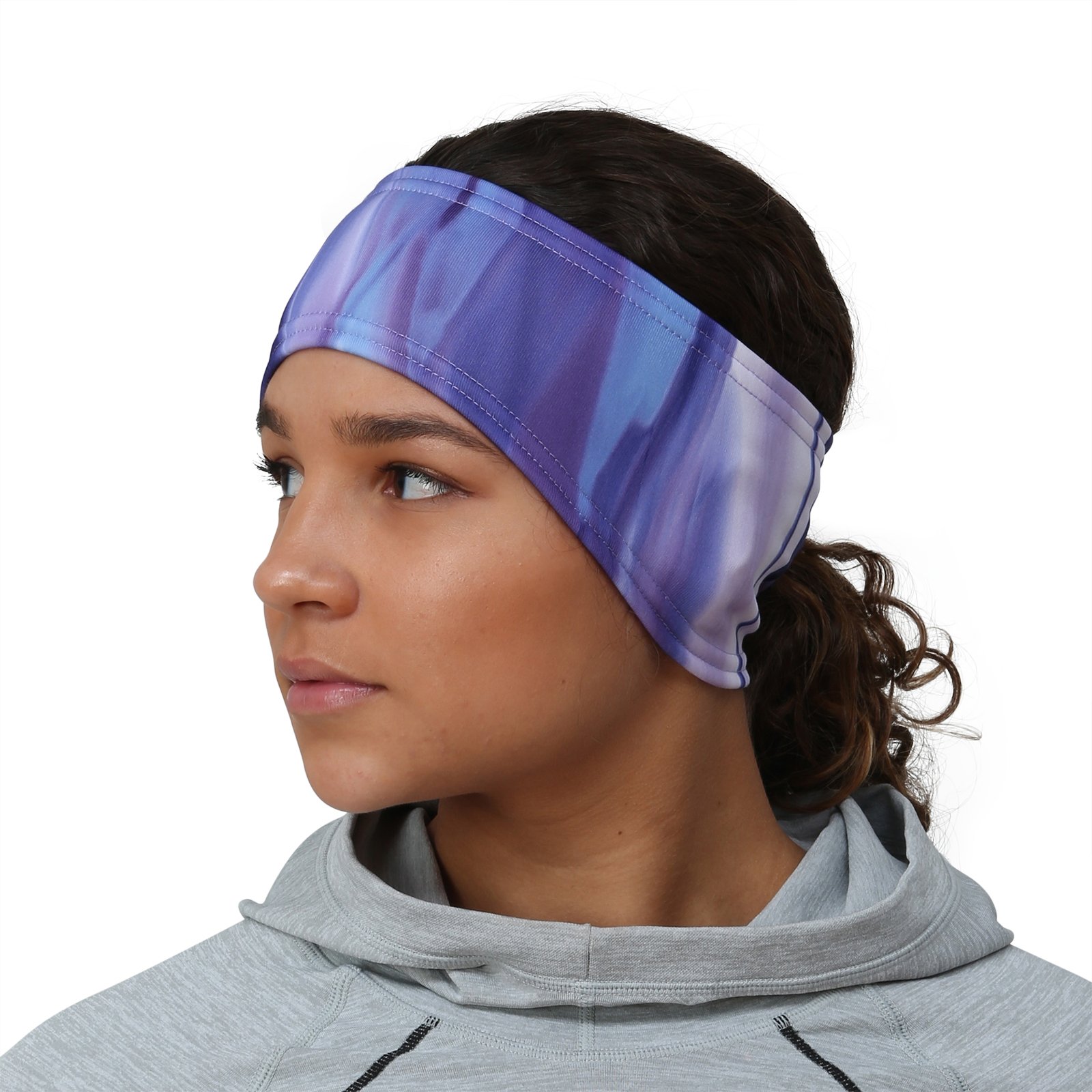TrailHeads Women's Print Ponytail Headband – Made in USA - purple waves