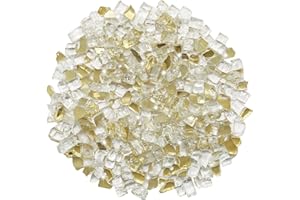 ISHYAN Fire Glass for Propane Fire Pit, 1 lb 1/2 inch Gold Reflective Fire Glass Rocks for Gas Fireplace Firepit Outdoor Fire Table Landscaping