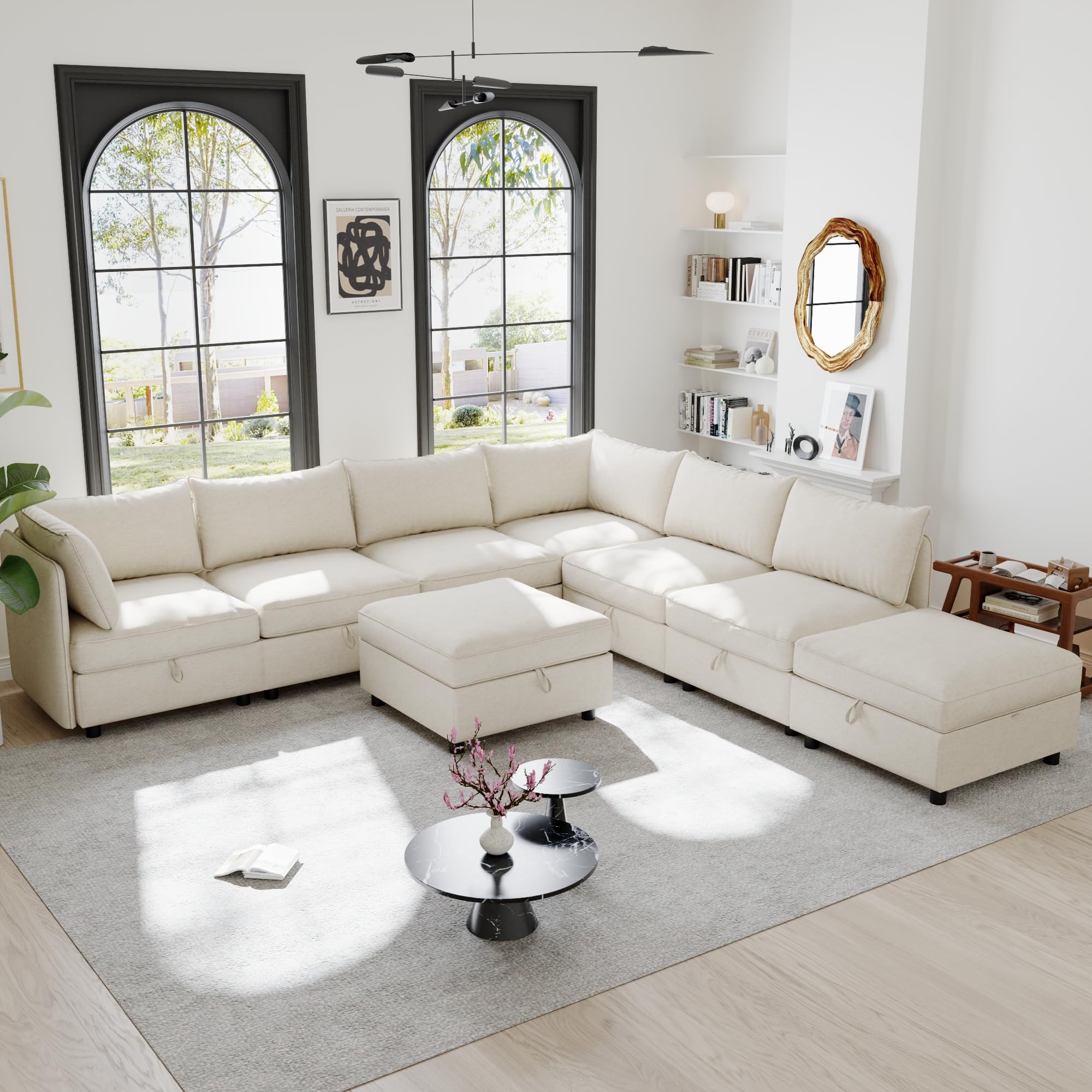 Photo 1 of (PARTIAL SET)Oversized 8 Seater Modular Storage Sectional Sofa Customizable Seating Group Sofa&Couch Convertible Sleeper Sofabed W/Movable Ottoman & Seat, U-Shaped Chenille Upholstered Sofa Couch for Living Room (PARTIAL SET)