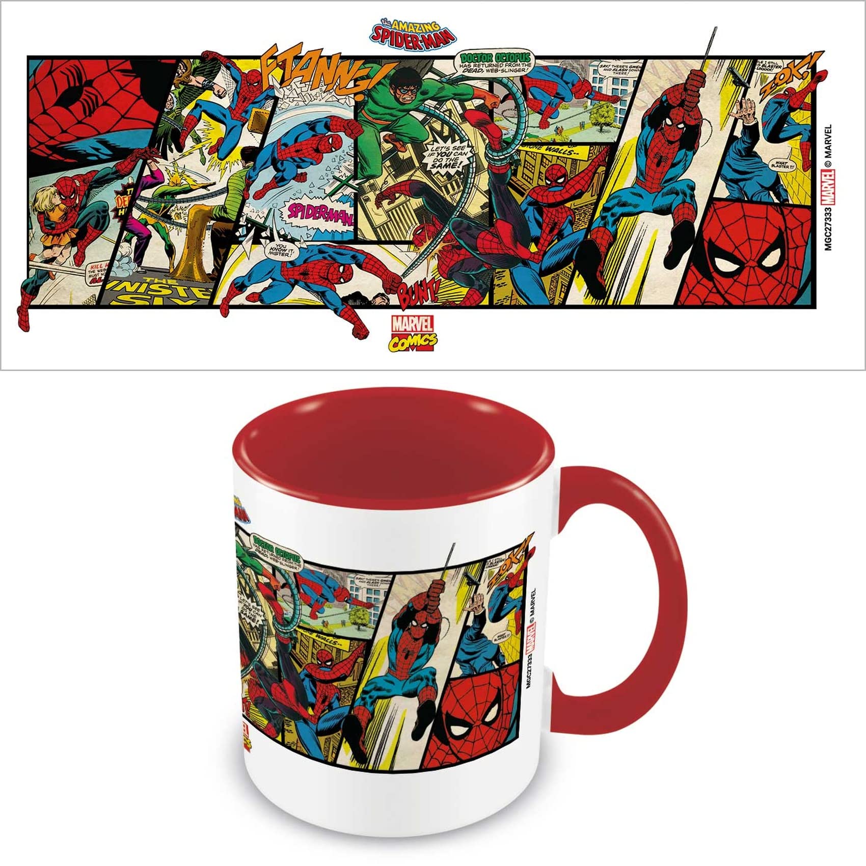 Pyramid International Marvel Comics Spider-Man Mug in Presentation Gift Box (Spider-Man Panels Design) 11oz Ceramic Mug - Official Merchandise, Red, Bule
