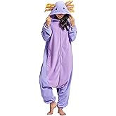 DELEY Unisex Axolotl Costume Adult Onesie, One Piece Pajamas, Halloween Cosplay Costumes Homewear Jumpsuit,Animal Onesie