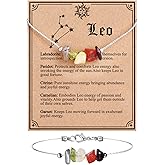 MJartoria Natural Stone Zodiac Sign Choker Necklace and Bracelet for Women Horoscope Healing Stone Astrology Jewelry Birthday Gifts (Silver, Leo)