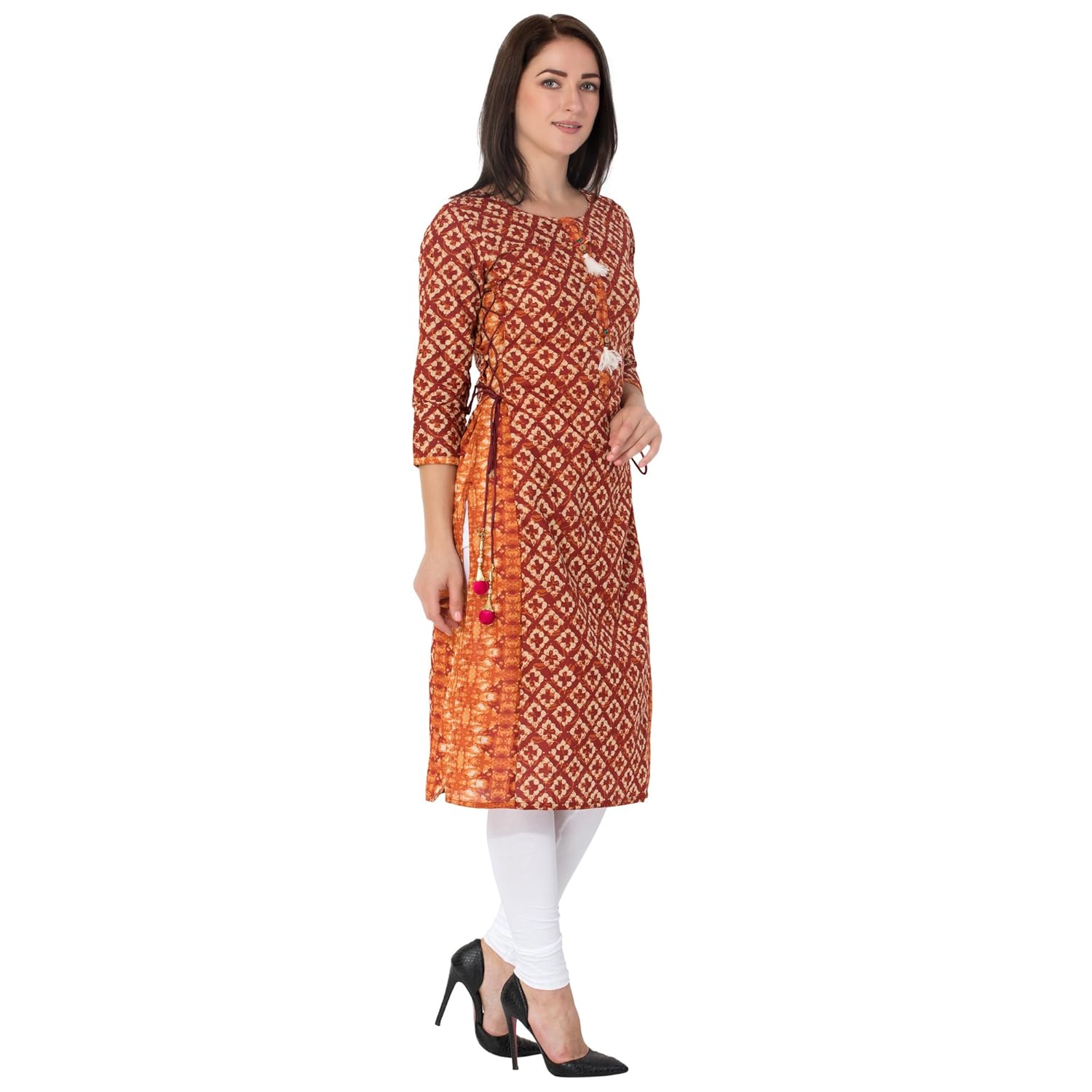 gulmohar jaipur women's cotton straight kurti (red)