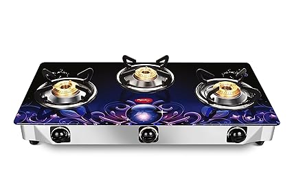 Pigeon by Stovekraft Zeus Glass 3 Burner Gas Stove, Blue