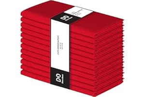 Dine n Decor Set of 12 Cloth Dinner Napkins 100% Cotton - Soft Durable Washable - Ideal for Farmhouse Party Weddings Christmas Easter - Perfect Everyday Use Table Linen Cloth Napkins Red 17x17