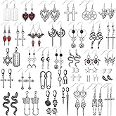 Yinkin 40 Pairs Goth Earrings Set Grunge Punk Rock Dangle Earring Gothic Y2k Jewelry Bat Cross Snake Skull Earrings for Women