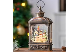 VISFLAIR Musical Snow Globe Lantern Lighted Snowman Carolers Christmas Snowman Choir Snow Water Lantern Swirling Glittering Home Decoration and Gift, Battery Operated or USB Powered