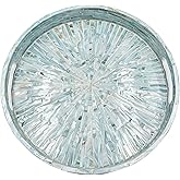 PEMAR 12.6” Mother of Pearl Round Serving Tray with Handles, Decorative Nacred Wooden Ottoman Coffee Table Tray (Teal Sunlight)