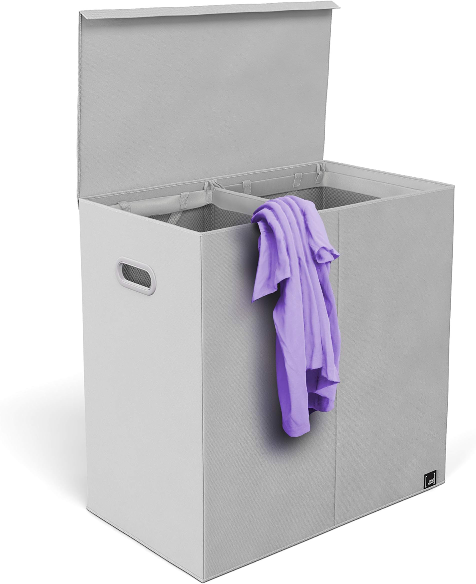 Mindspace Double Laundry Hamper with Lid and Removable Mesh Bags - Woven Canvas Laundry Basket Organization for Bathroom, Bedroom, Kids, Baby - Cool Gray, Oxford Collection