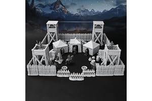 AUSPDICE AF676 Medieval Military Camp RPG Terrain Set for DND Map Building, Compatible with TTRPG Games, Modular Game Pieces with Barricades, Tents, Watchtowers, and Props