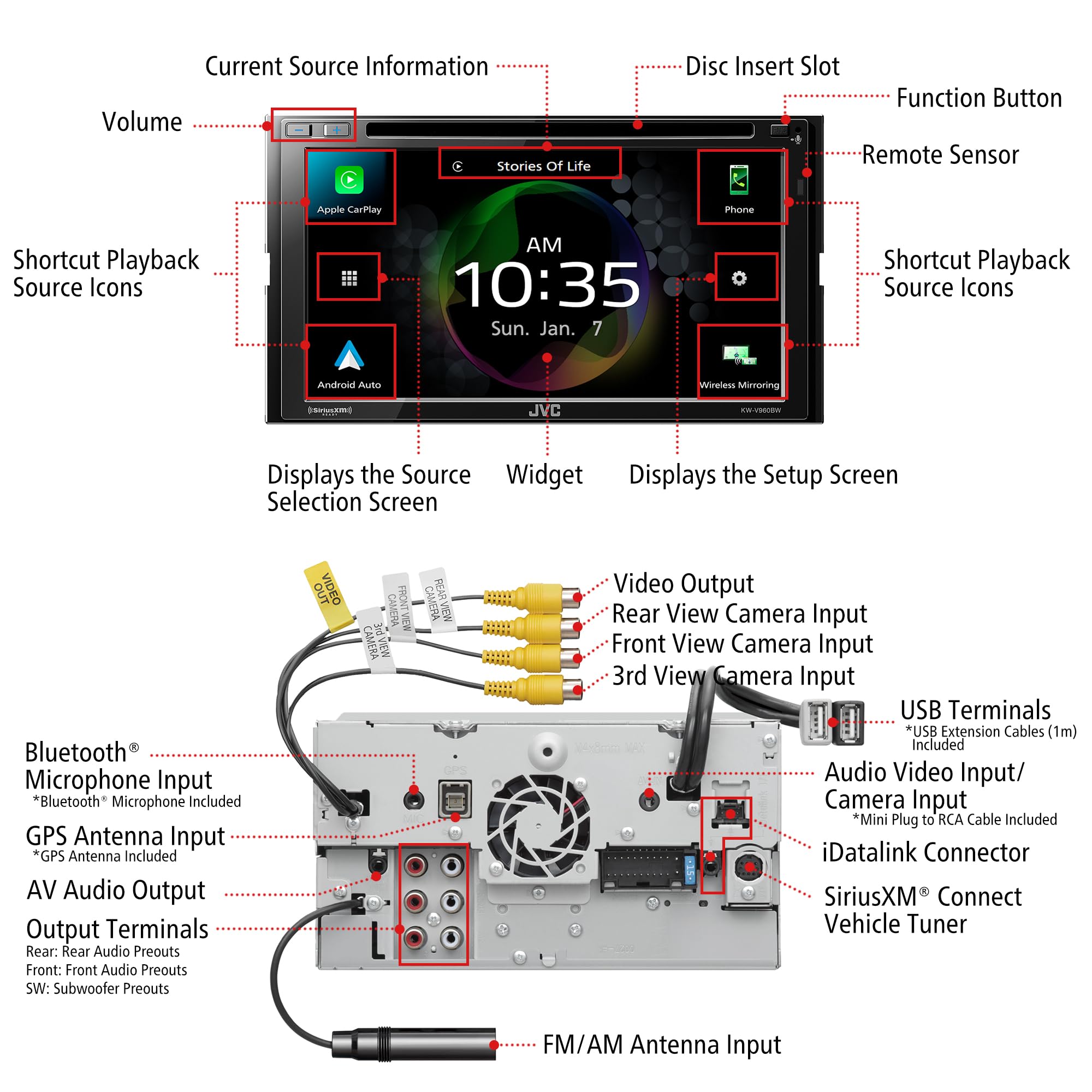 JVC KW-V960BW Built in Wi-Fi for Wireless CarPlay Android Auto, CD/DVD 6.8