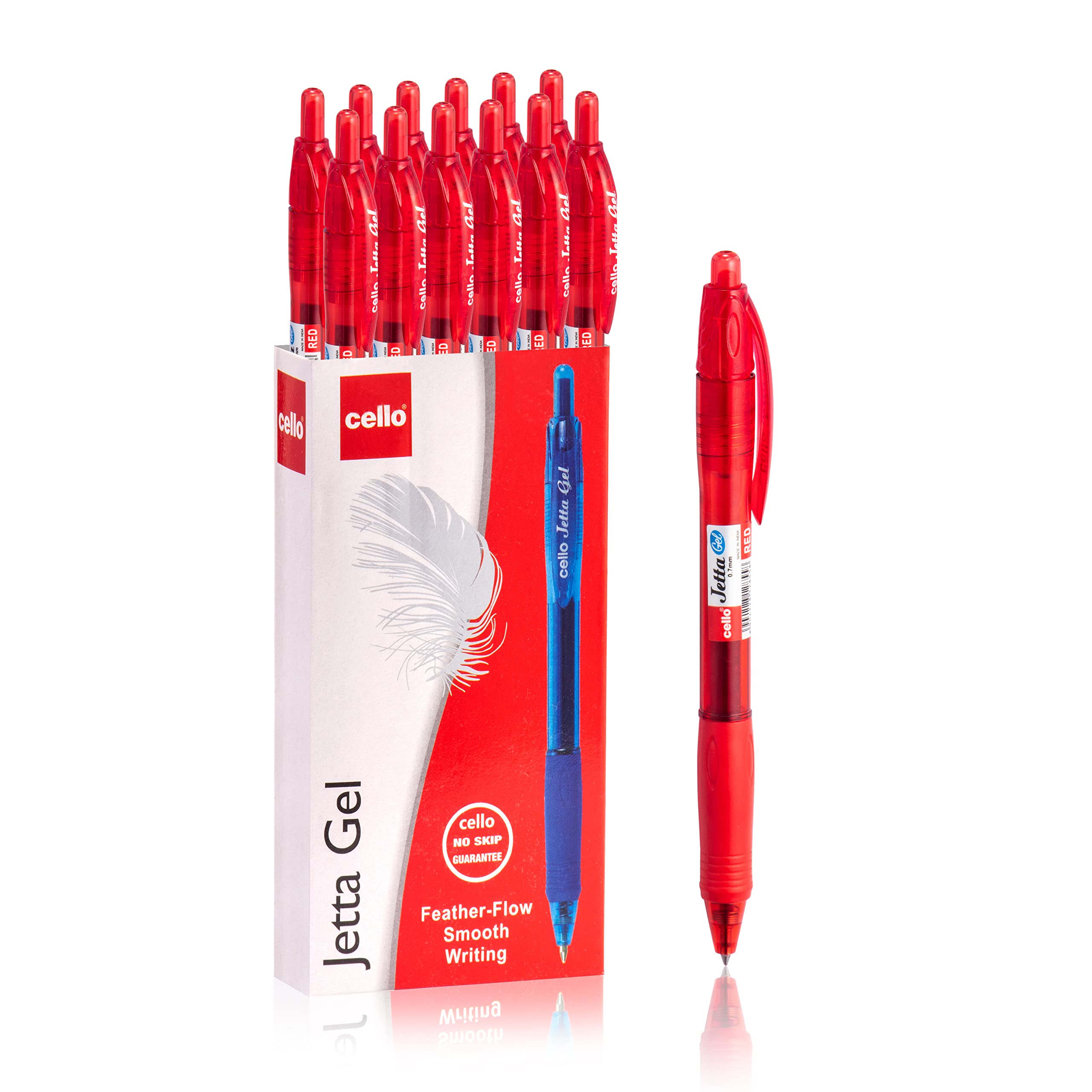 Cello Jetta Gel Pens, 0.7mm Retractable Rollerball Pens Smooth, Adult Writing Note Taking Pens for University, School & Office Supply, Pack of 24, Red Pens