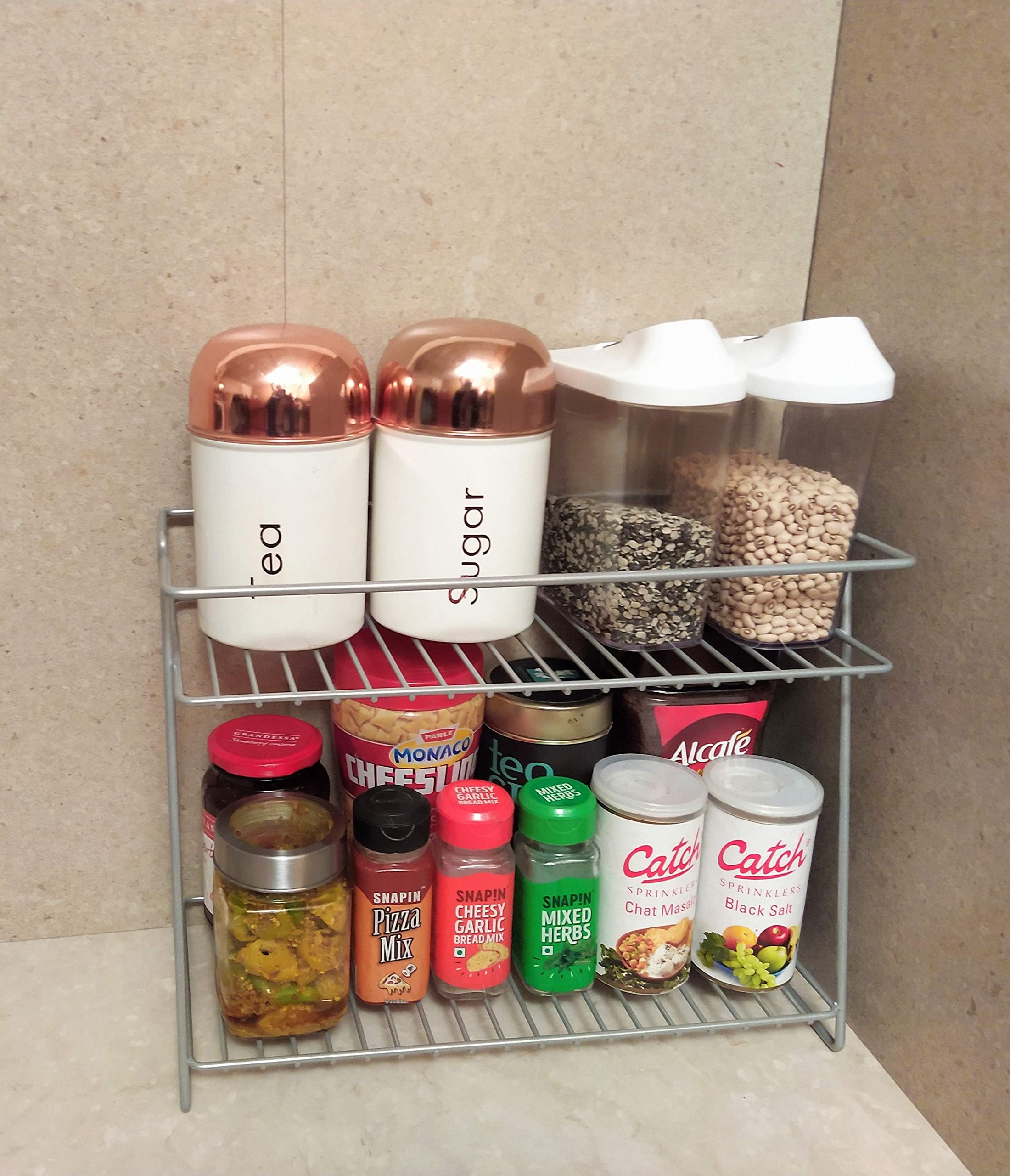 Tanisha's Gallery New Mild Steel,Grey Kitchen Storage Rack/Spice Rack/Storage Organizer/Bathroom Storage Organizer,2 Layer Shelf Rack [Size:- 35 * 15.5 * 28 cm]