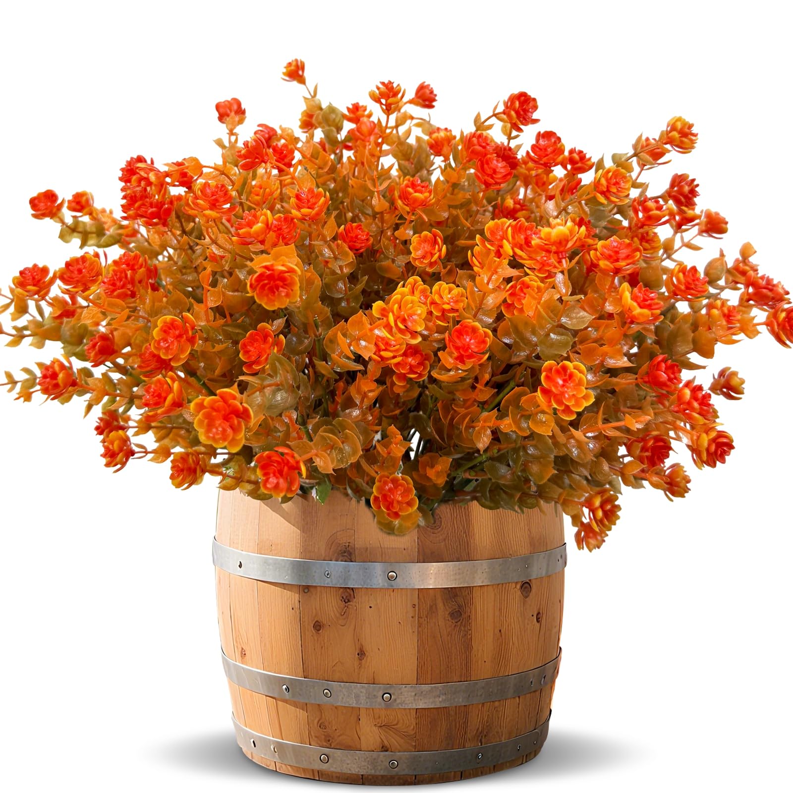 Photo 1 of 12 Bundles Artificial Fall Flowers for Outdoors Fall Thanksgiving Decorations,UV Resistant Fake Mums Faux Fall Plants Plastic Greenery Shrub Porch Home Gardens Autumn Decor(Brown Orange Flowers)