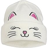 Kids Gils Cat Beanies Cute Embroidery Hats Winter Knitted Hat Unisex Skull Cuffed Skiing Caps Hats 7-12 Years