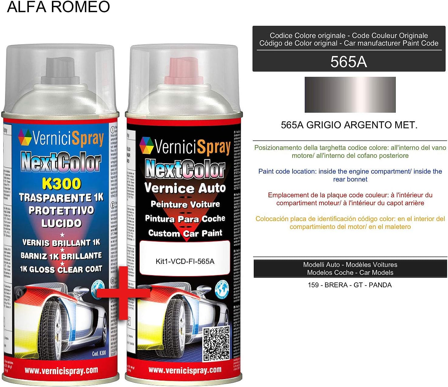Kit Vernice Auto Spray 565A GRIGIO ARGENTO MET. e Trasparente Lucido
