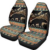 TOADDMOS Two Front Car Seat Covers Forest Bear Navajo Bear Automotive Car Interior Covers Vehicle Cushion Seat Cover Set Universal Fit for Cars Trucks and SUVs
