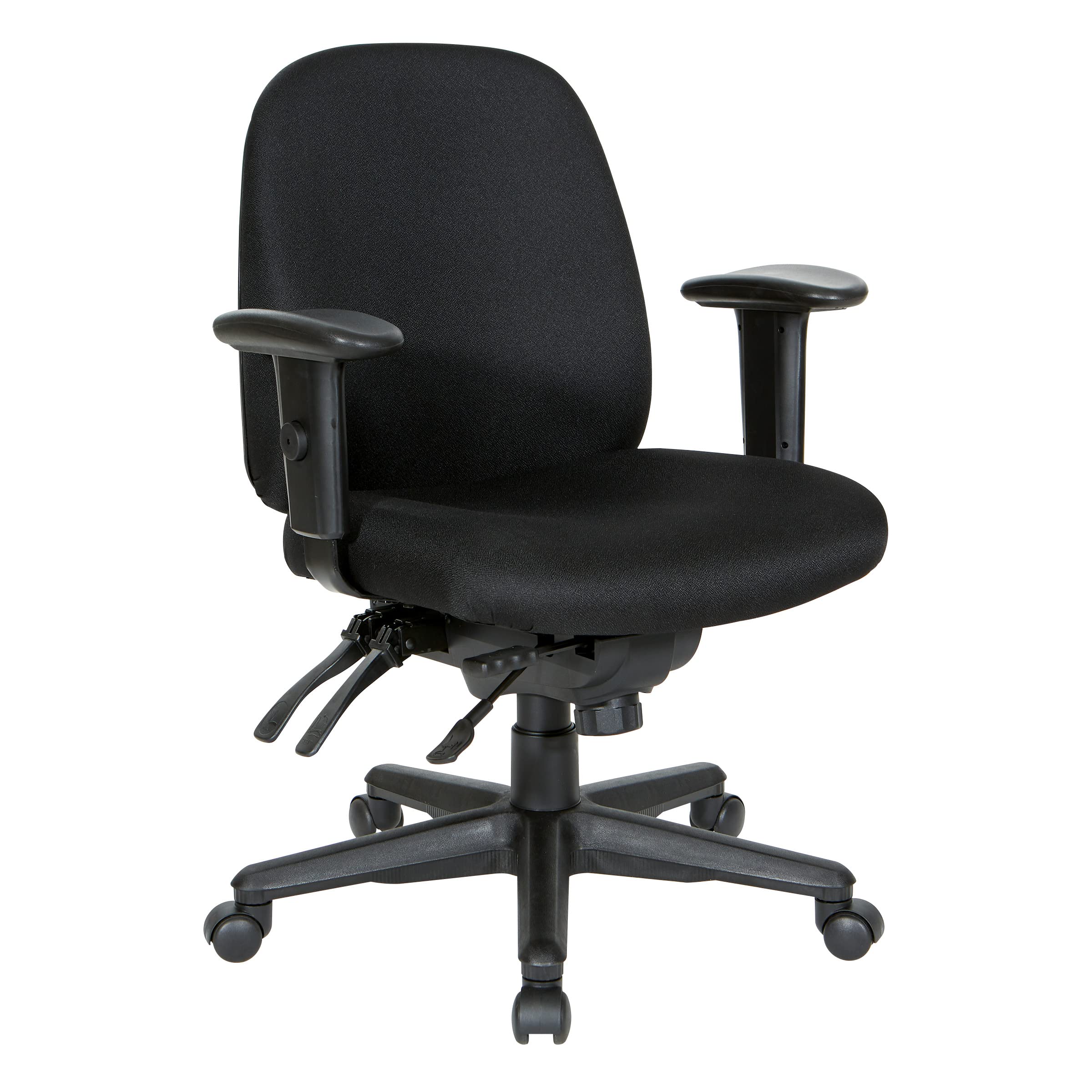 Photo 1 of Office Star Ergonomic Mid Back Office Desk Chair with Adjustable Height, Tilt, and Padded Arm Rests, Icon Black Fabric