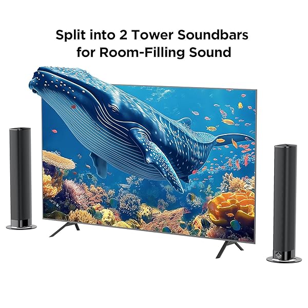 ASSISTRUST SOUND BAR FOR SMART TV, 60W SOUNDBAR WITH BLUETOOTH/ARC/OPT/AUX CONNECT, AUTO VOLUME BOOST, 3 EQUALIZER MODES, 2 IN 1 DETACHABLE SOUNDBAR FOR TV/PC/GAMING/PROJECTORS
