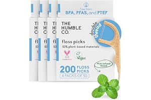 THE HUMBLE CO. The Humble Co Dental Floss Picks for Teeth, 200 Count (Mint) - Double Thread Tooth Picks Flossers for Adults Gum Health - Toothpick Floss for Interdental Oral Care & Hygiene