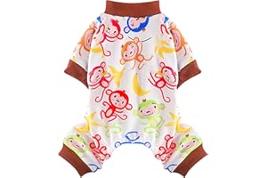 FURRYMONG Dog Pajamas Cute Duck Soft Fleece Stretchy Dog Onesie Pet Pjs Fall Dog Clothes for Small Dogs Girl Boy (Medium, Brown Monkey)