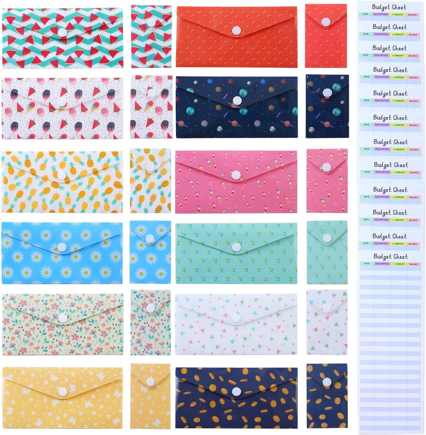 Elcoho 12 Pack Cash Budget Envelopes System Reusable Plastic Cash Envelopes 12 Pack Plastic Coin