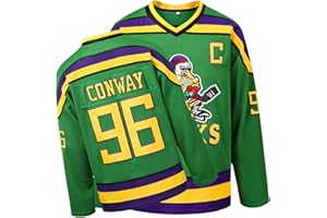 SHAJUNQI Mighty Ducks Jersey,96 Conway Jersey,99 Banks Jersey,Movie Ice Hockey Jersey,Broidery Letters and Numbers Green/White/Black
