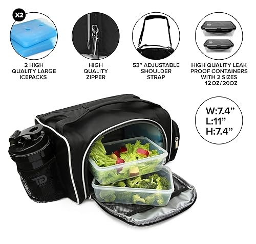 TO GO Meal Prep Bag Insulated Lunch Meals Bag W/6 Portion Control