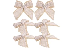 Holibanna 6pcs Handmade Burlap Lace Bows Large Rustic Linen Bows for Present Decoration and Fireplaces Holiday