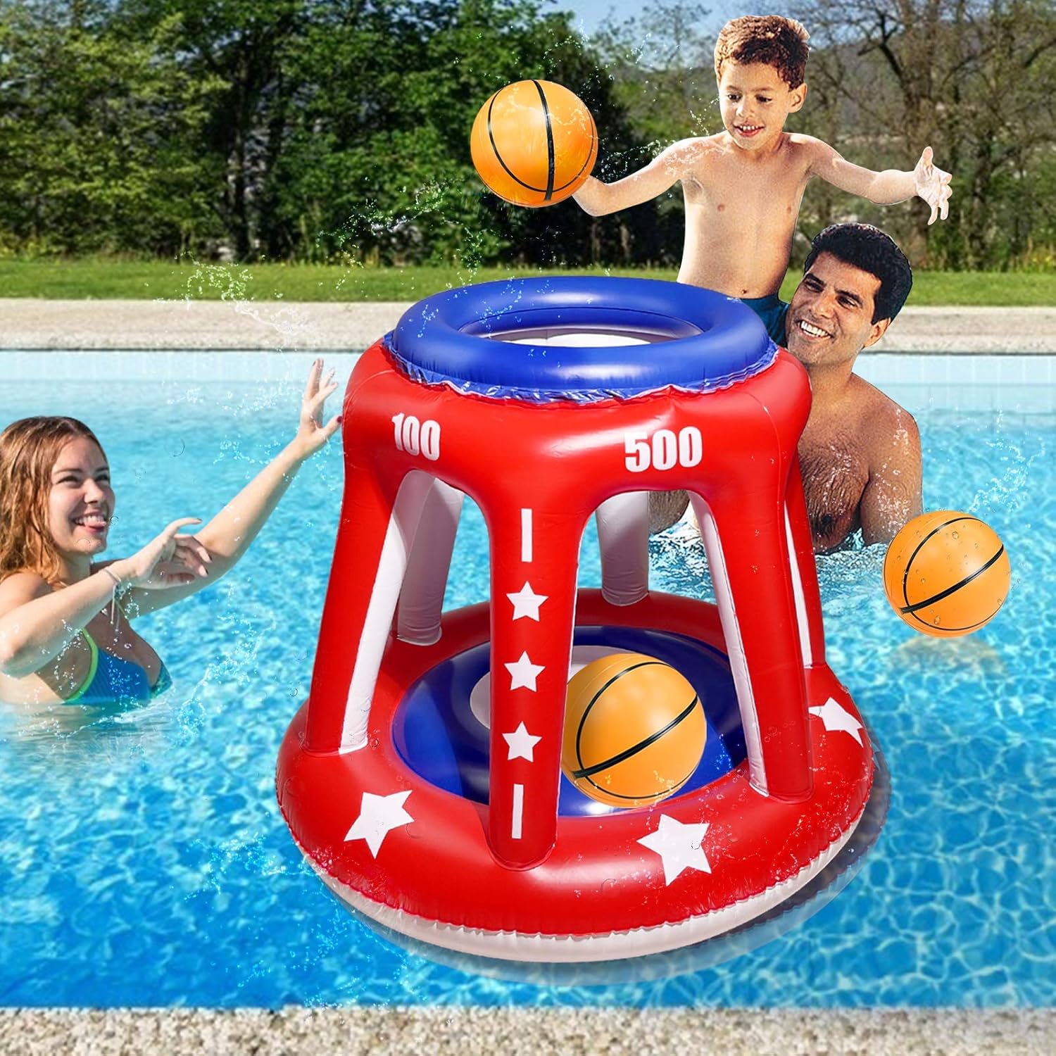 TURNMEON 4 In 1 Set Giant 36'' Inflatable Pool Basketball Hoop with 3 Balls 6 Score Hole Swimming Pool Party Game Toys Kids Adults Family Volleyball Beach Ball Toss Game Summer Outdoor Water Toy Sport: Sports & Outdoors