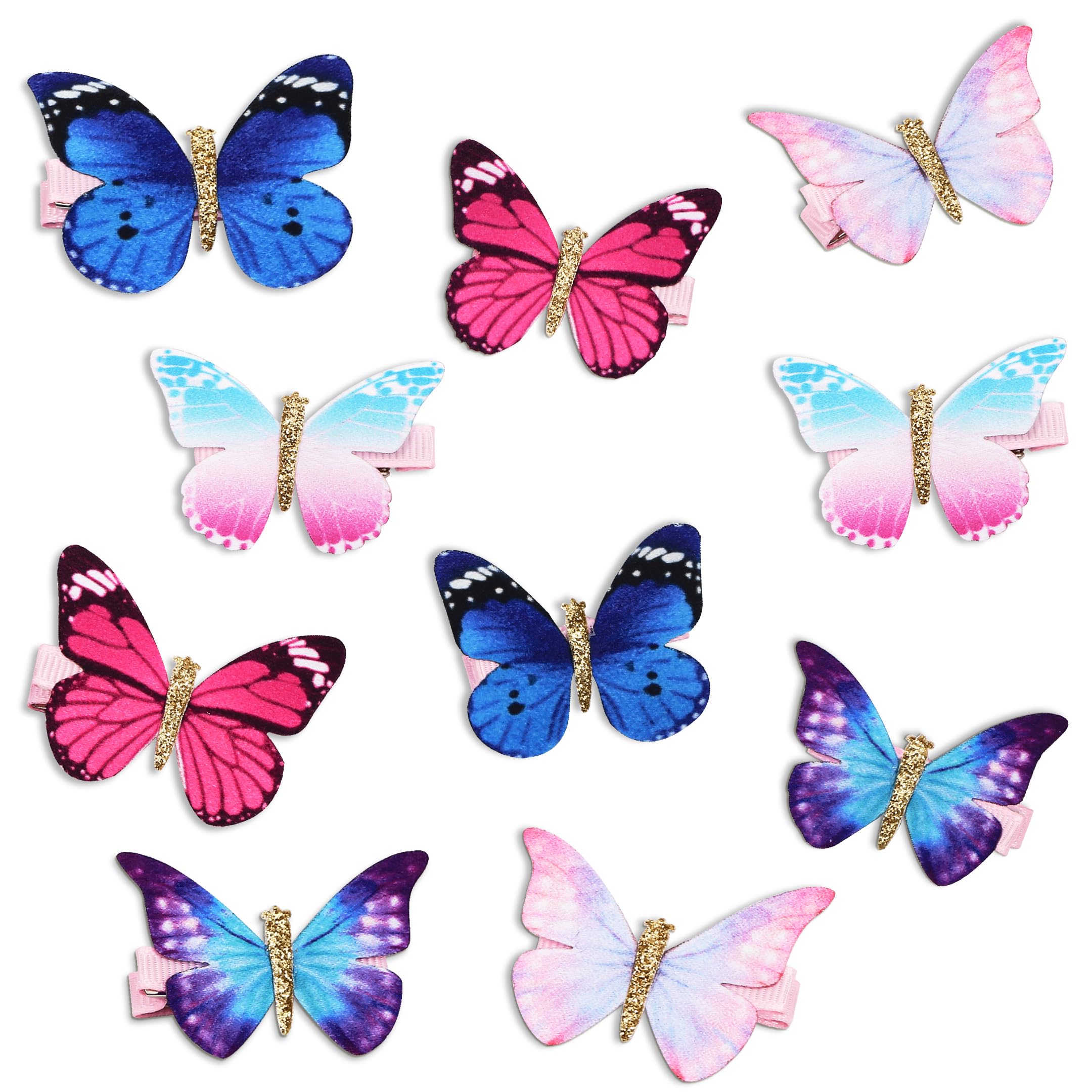 Mesmeriser Realistic Butterfly Hair Clips Pack of 10 – 5 Assorted Matte Coloured Hair Clips for Girls – Cute Duckbill Slides in Box Packaging for Easy Storage