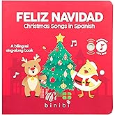 Binibi Spanish Musical Book Christmas Songs in Spanish | Bilingual Children’s Book for Babies & Toddlers 1-3 | Libro en español para Bebes