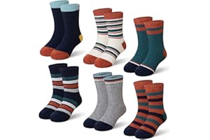 Eyean Kids Merino Wool Socks Boys Girls Thermal Winter Hiking Warm Thick Boot Cozy Toddler Crew Socks 6 Pairs