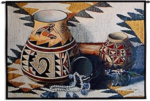 Kokopelli Pot by Judith Durr | Woven Tapestry Wall Art Hanging | Southwestern Pattern Native American Theme | 100% Cotton USA Size 52x35