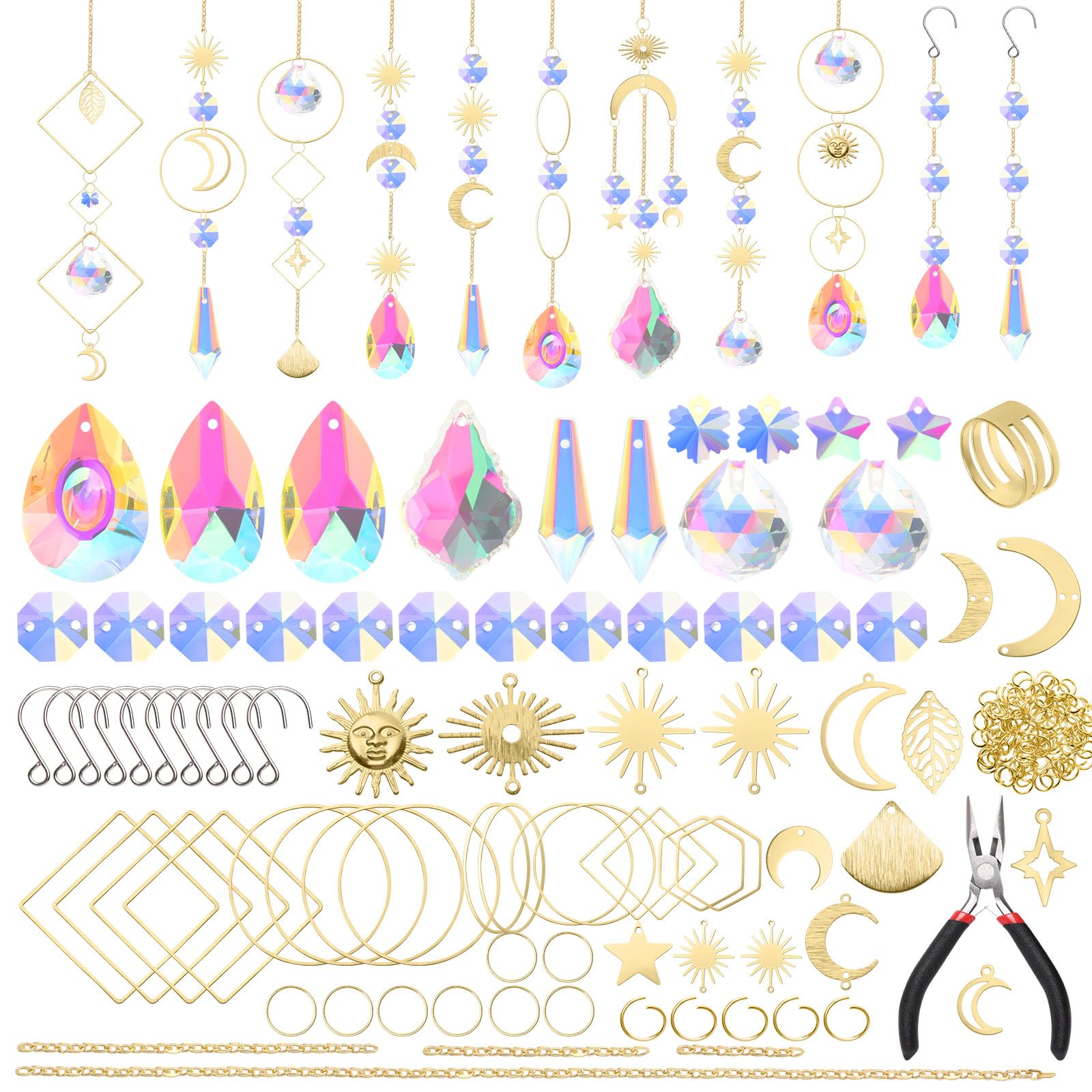 OFFCUP Crystal Suncatchers, 200Pcs Gold Sun Catchers, Rainbow Maker Crystal Prism Sun Catcher Glass Pendants Prism Hanging Ornament for Windows,DIY Pendant Home Decor Gifts