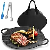 Lawei Korean BBQ Grill Pan, 12 Inch Cast Iron Griddle Pan with Bag, Nonstick Grilling Plate Round Camping Baking Frying Pan for Induction, Gas, Electric Cooktop, Indoor/Outdoor (30cm, 4-Piece Set)