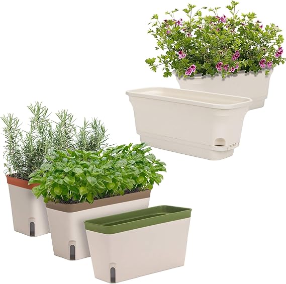 Set of 3 and Set of 2 Windowsill Herb Planters Bundle
