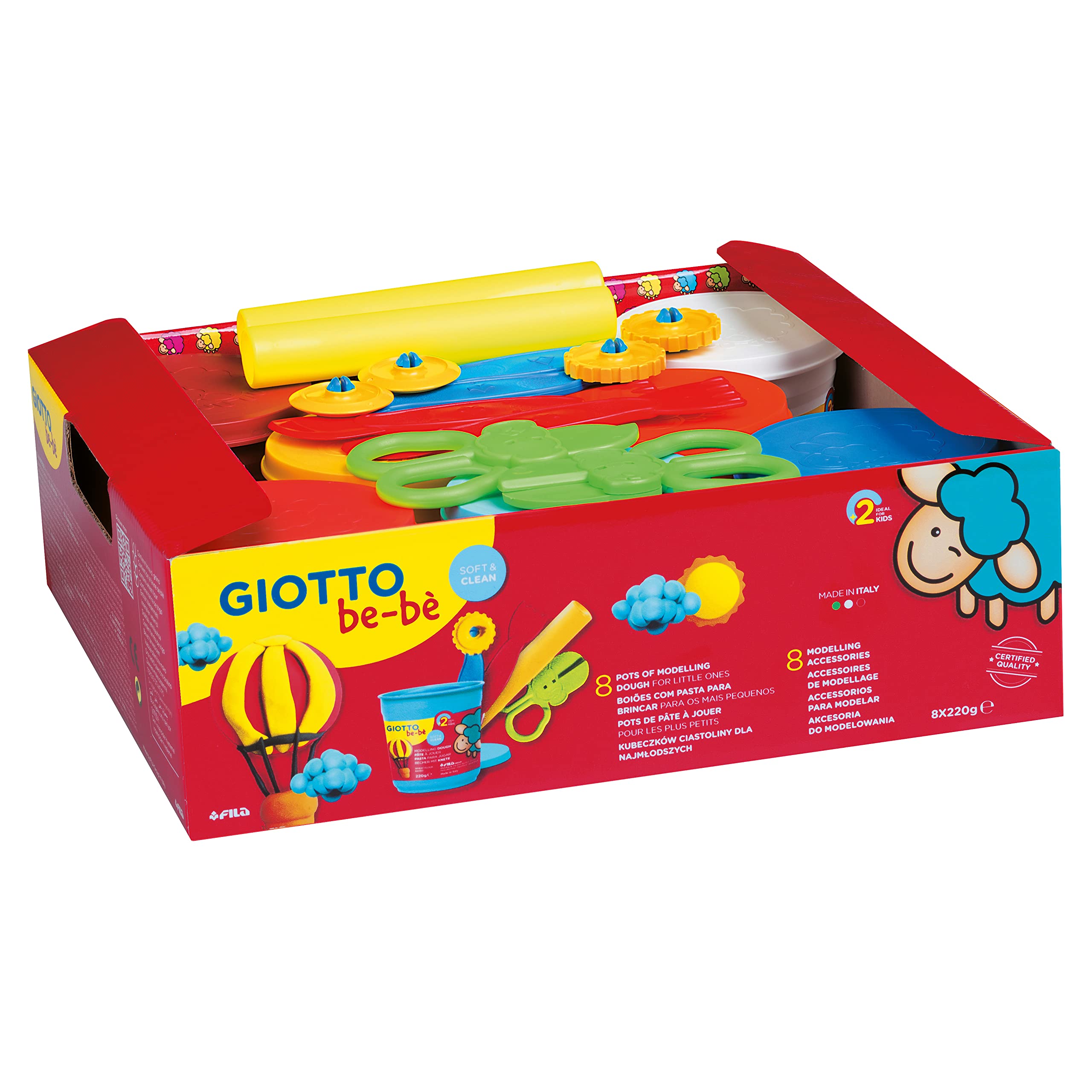 GIOTTO be-be Modelling Dough SchoolPack, 8 x 220g Colours, Modelling Tools Included, For Children and Schools — image 1