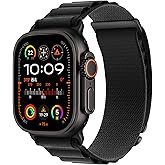 Alpine Nylon Sport Bands Compatible with Apple Watch Ultra Band 49mm 46mm 45mm 44mm 42mm Men Women, Stretch Loop Strap with D-Hook for iWatch Series 10 Ultra SE 9 8 7 6 5 4 3 2 1 (B-Black, 49mm/46mm/45mm/44mm/42mm(Series 3))