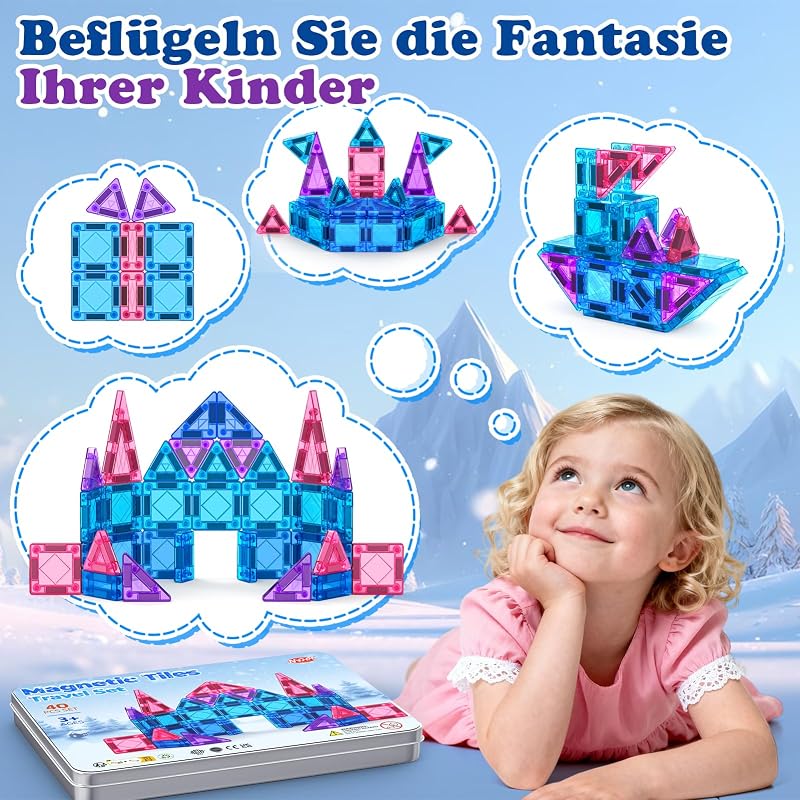 Mini Magnetische Bausteine 40PCS Magnetbausteine Reiseset Spiel